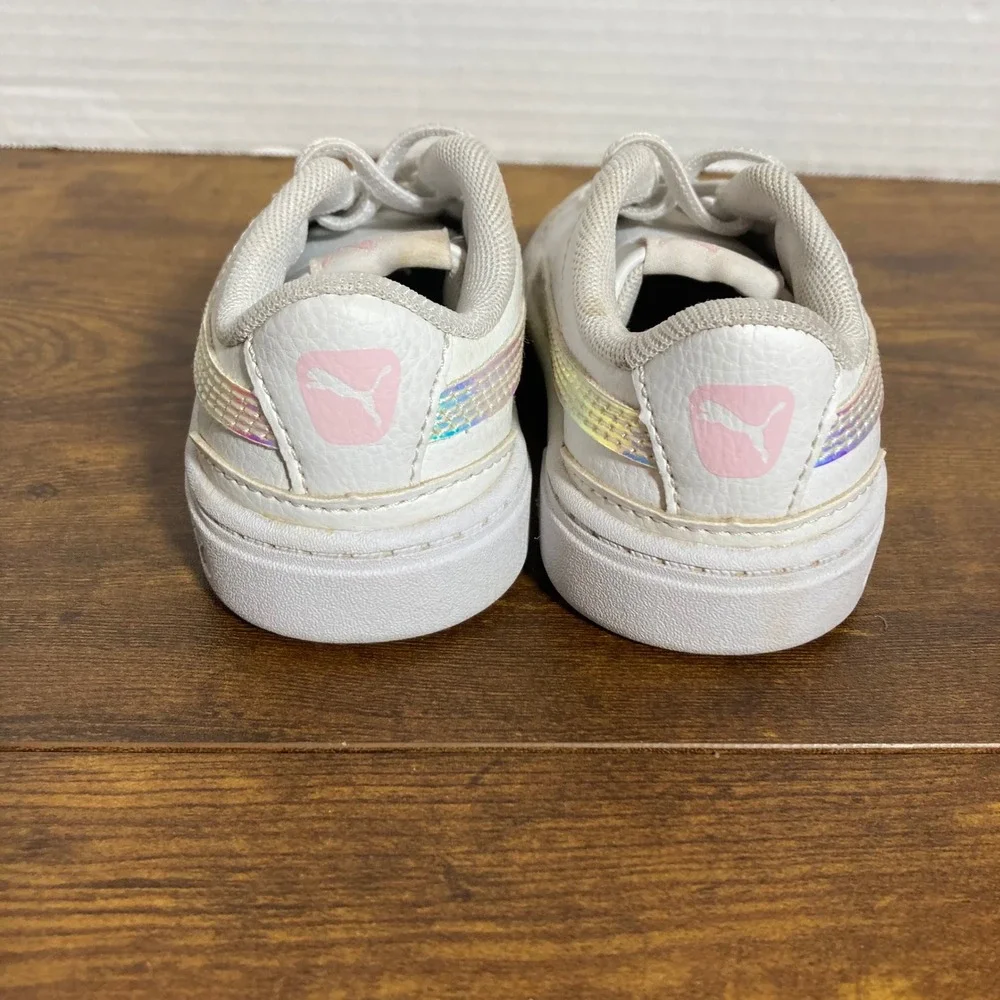 Puma Smash V2 Holo White Iridescent Toddler Sneakers 385439-01 Size 6C